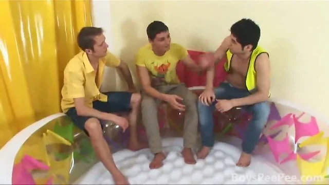 Gay twink gangbanged with pissing