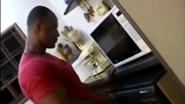Manly gay fuck in kitchen