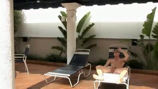 Gay sex on lounge chair