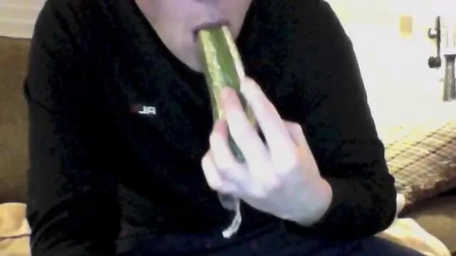 young puts cucumber in butt