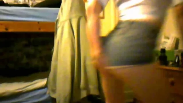 Teenage cross dresser strips out of tight jeans shorts