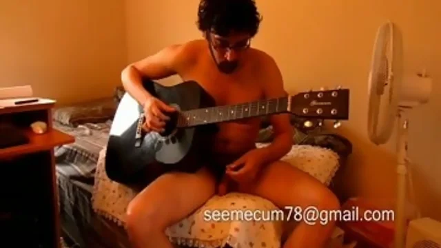 Nude Guy Playing Guitar Masturbates and Moans
