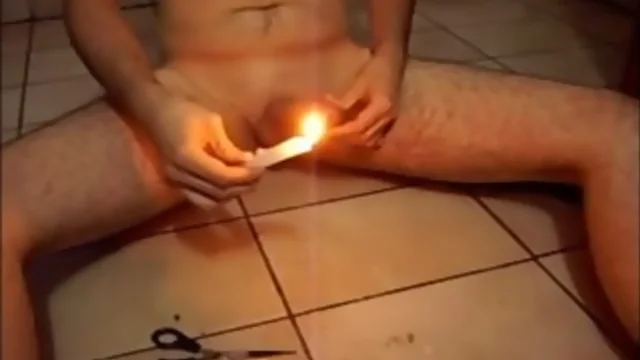 Hot candle wax on own little pecker