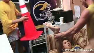 Teenie gets butt nailed in gay college threesome