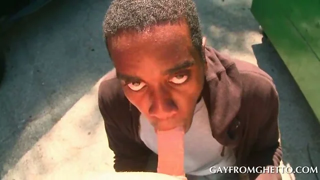 Teen afro gay mouth fucks white cock in POV