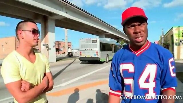 Afro teen gay giving blowjob to white cute boy
