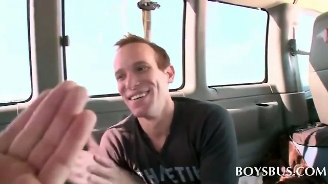 Straight lusty boy gets cock gay blown in the bus