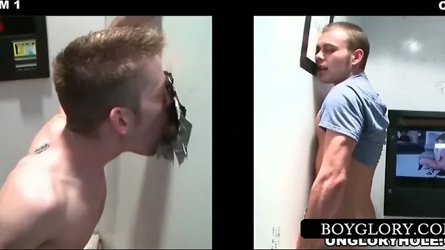 Teen boy enjoys a gloryhole blowjob with gay