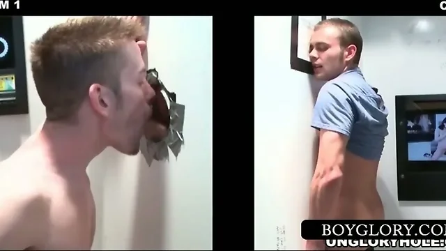 Teen boy enjoys a gloryhole blowjob with gay
