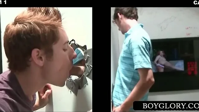 Gloryhole blowjob with gay and straight dudes