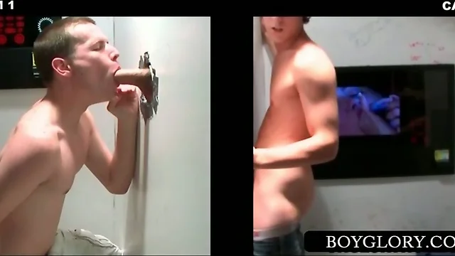 Straight boy getting cock blown on gloryhole