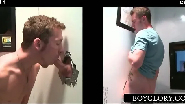 Sexy gay blowing straight dick on gloryhole
