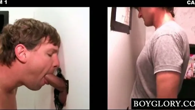 Gloryhole gay rubbing and sucking straight cock
