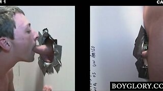 Gloryhole dick starved teen gay giving blowjob