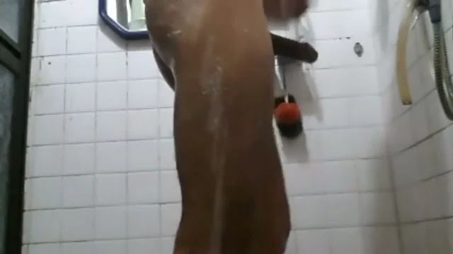 Spying on my Boyfriend showering with hard on