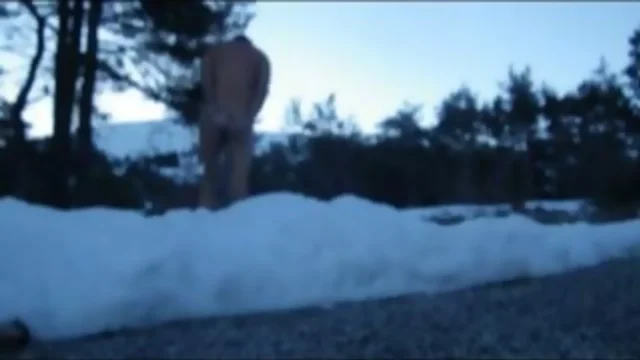 a walk nude, balls chained in snow