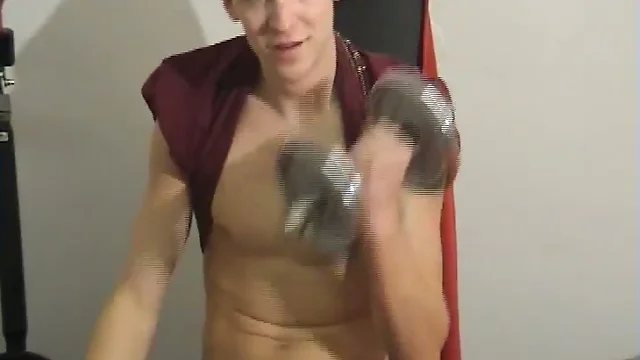 Twink works out and strips