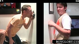 Cute gay eating hungry straight cock on gloryhole