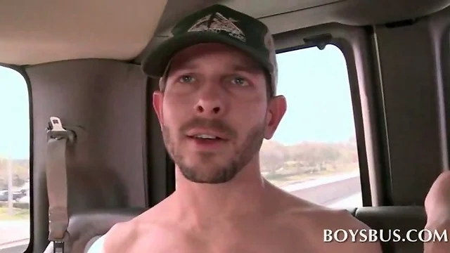 Amateur hot guy getting his first gay blowjob in the bus