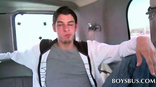 Naked dude gay sucked with lust in the boys sex bus