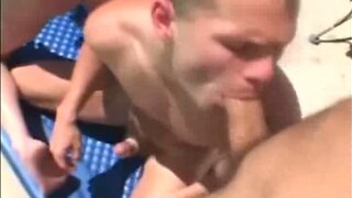 Gay blowjobs and cumshots outdoors