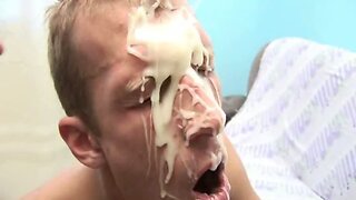 Gay Face Gets Stuffed By A Huge Cream Load