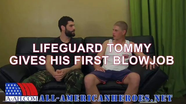 Lifeguard Tommy Gives His First Blowjob