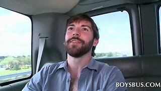 Blonde tramp fooling amateur guy into gay fucking in the bus