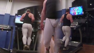 Guy in white spandex at the gym