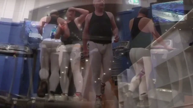 Guy in white spandex at the gym