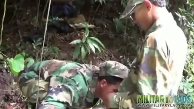 Soldier wades a river for a cock sucking