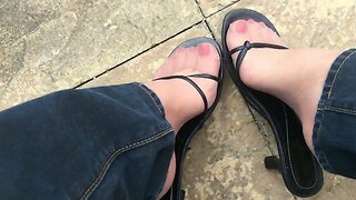 Strappy Sandals Red Nails Pantyhose & Jeans
