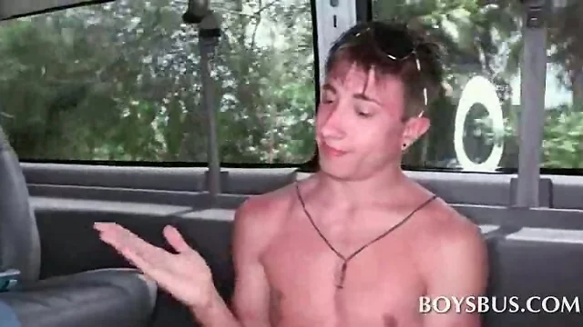 Cute boy barebacking gay dude in the sex bus