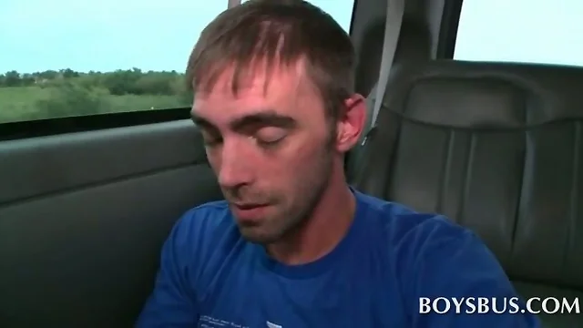 Skinny guy gets a boner in the boys sex bus