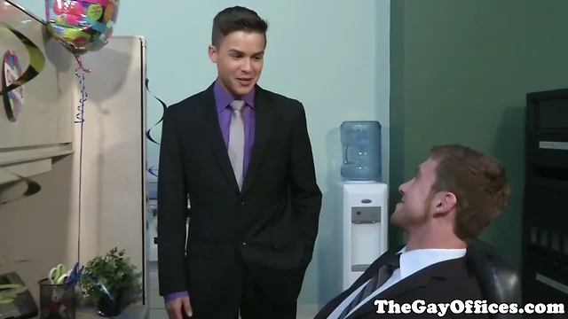 Gay office twink works on his sucking skills