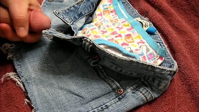 Cum on HK Panties and Jeans Shorts