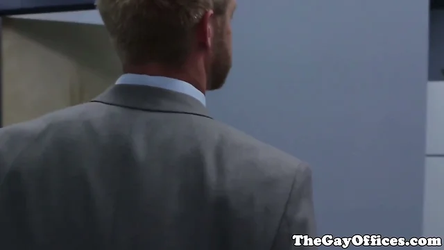 Suited gay assfucked hunky colleagues asshole