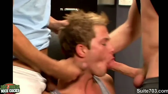 Hot gay jocks threesome in the office