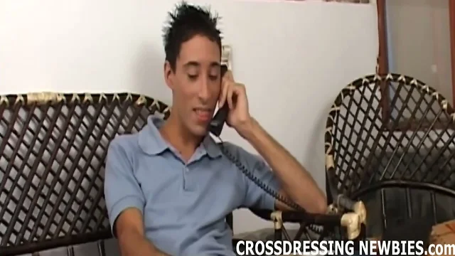 Having hot phone sex while crossdressing