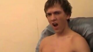 Blonde toned teenboy jacking off and blowing up
