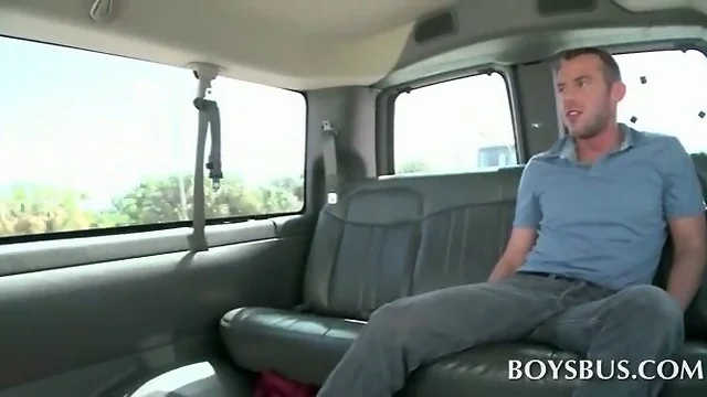 Hot guy gets big boner in the boys bus