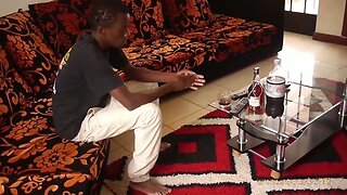 Black African Twink Strokes His Big Dick and Cums