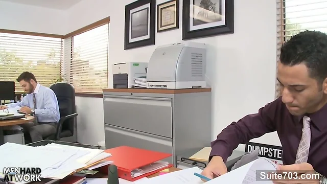 Sexy gay gets ass banged in the office