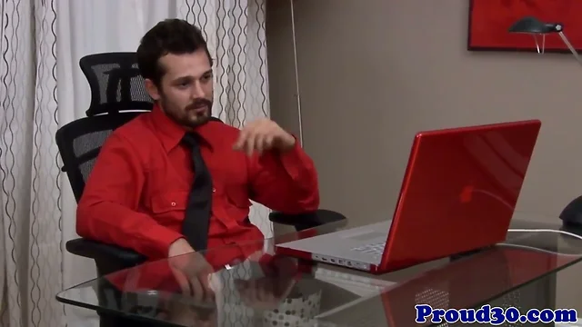 Gay jock wanking himself off in the office