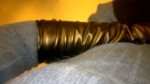 Cumming on leather glove