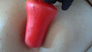 Destroy Me While I Play with Red Butt Plug and Glass Toy, Stretching for Fisting and Enjoyment