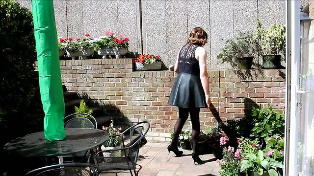 Alison's wanking in the garden again - Sexy Crossdresser