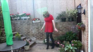 Alison in her red dress and pantyhose - more spunk