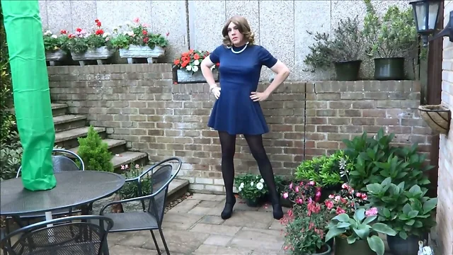 Alison can't stop wanking in the garden - Sexy Crossdresser