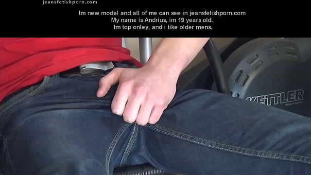 Gay boy play with dick in jeans